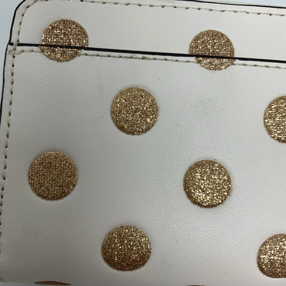 Kate Spade Zip Around Card Case Wallet Wrapping‎ Party Parchment Gold Polka Dot